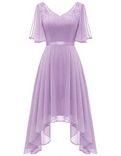 Berylove Damen Kleider Sommer Knielang V Ausschnitt Abendkleider Hochzeit Brautkleid A Linie Swing Cocktailkleid BLP7057 Lavender XS von Berylove