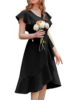 Berylove Damen Kleider Festlich Elegant Lang Abendkleider V-Ausschnitt Trompetenärmel A-Linie Cocktailkleid Hochzeit BLP7059 Black XS von Berylove