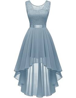 Berylove Damen Spitzenkleid Vokuhila Kleid Cocktailkleid Elegant für Hochzeit Brautjungfernkleider BLP7035NC Grey Blue S von Berylove