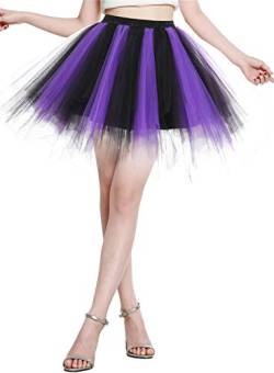 Berylove Damen Tüllrock Petticoat Retro Ballett Blase 50er Tutu Unterrock Ballkleid BLP6008BlackPurpleL von Berylove