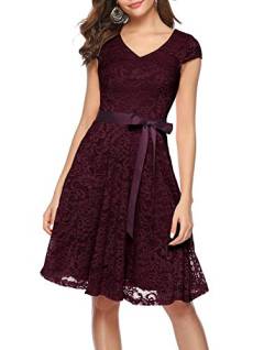 Berylove Damen V-Ausschnitt Kurz Brautjungfer Kleid Cocktail Party Floral Kleid BLP7006BurgundyXL von Berylove