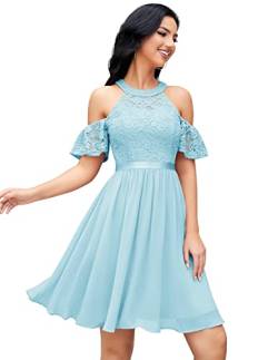 Berylove Festkleid Für Damen Neckholder Kleid Cocktailkleid Damen Abendkleider Elegant Für Hochzeit Kurz Jugendweihe Kleid BLP7061 Light Blue 2XL von Berylove