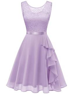 Berylove Kleid Damen Sommer Festliche Kleider Jugendweihe Kleider Kleid Hochzeit Gast Abendkleider Elegant Für Hochzeit Swing Cocktailkleid BLP7052 Lavender XL von Berylove