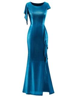 Berylove Kleider Damen Festlich Abendkleider Glitzer Kleid Elegant Ballkleider Lang Jugendweihe Kleider BLS0020 Peacockblue S von Berylove