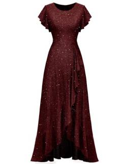 Berylove Pailletten Kleid Lange Ballkleider Glitzer Abendkleid zur Hochzeitsfeier Ro Festlich Damen Hochzeitsgast Glitzerkleid S007 DarkRed M von Berylove