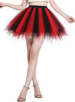 Berylove Tutu Damenrock Tüllrock Kurz Ballet Tanzkleid Unterrock Cosplay Crinoline Rockabilly Petticoat für Karneval Partykleid BLP6008BlackRed L von Berylove