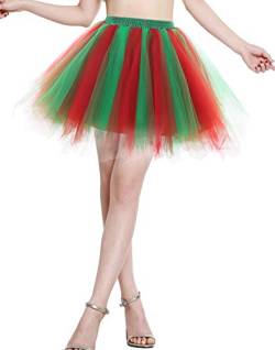 Berylove Tutu Damenrock Tüllrock Kurz Ballet Tanzkleid Unterrock Cosplay Crinoline Rockabilly Petticoat für Karneval Partykleid BLP6008RedGreen S von Berylove