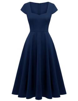 Berylove Vintage Kleid Abendkleid Lang Elegant für Hochzeit Quadratischer Kragen A Linien Kleid Damen Festlich 8009 Navy M von Berylove