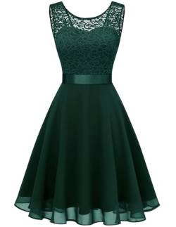 Berylove Women Short Floral Lace Bridesmaid Dress Vintage Cocktail Party Swing Dress BLP7005DarkGreenXS von Berylove