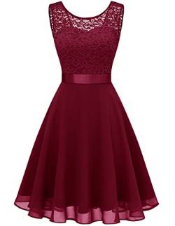 Berylove Women Short Floral Lace Bridesmaid Dress Vintage Cocktail Party Swing Dress BLP7005DarkRedXS von Berylove