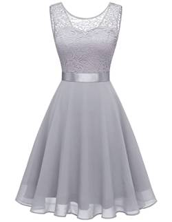 Berylove Women Short Floral Lace Bridesmaid Dress Vintage Cocktail Party Swing Dress BLP7005GreyXS von Berylove