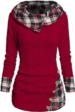 Besseling Damen Hoodies Gestreifter Pullover Tops Langarm Sweatshirt Kapuzenshirt Casual Pullover Sweatshirt, rot, 36 von Besseling