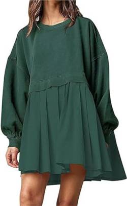 Damen Sweatshirt Kleid Langarm Rundhals Pullover Loose Sweatshirt Mini Kleid (DE/NL/SE/PL, Alphanumerisch, XL, Regular, Regular, Olive grün) von Besseling