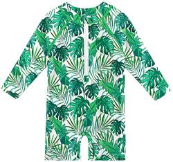 Baby Langarm UV Shirt mit Reißverschluss UPF 50+ Rundhals Badebekleidung Grüne Blätter 18-24 Monate von BesserBay