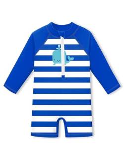 Baby Langarm UV Shirt mit Reißverschluss UPF 50+ Rundhals Badebekleidung Wal & Streifen 18-24 Monate von BesserBay