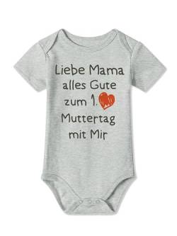 BesserBay Baby Mama Strampler Grau Muttertagsgeschenk Kurzarm Alles Gute zum 1. Muttertag mit mir Body 0-3 Monate von BesserBay