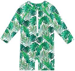 BesserBay Baby Schwimmanzug UV Schutz Langärmig Badeanzug mit Mehrfarbig Sonnenschutz Rash Guard Grüne Blätter 24-36 Monate von BesserBay