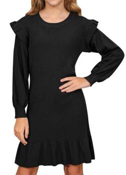 BesserBay Bequem Abendkleider Volantärmel Kleid Mädchen Pullover Kleid Puffärmel Pulloverbündchen Strickkleid Mädchen Schwarz 120 von BesserBay