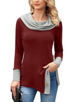 BesserBay Damen Baumwolle Weich Pullover Sweatshirt Rot Langärmelig mit großem Kragen Oberteile L von BesserBay