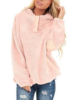 BesserBay Damen Kapuzenpullover Teddy-Fleece Hoodie Langarm Casual Sweatshirt Herbst Winter Pullover Rosa XXL von BesserBay