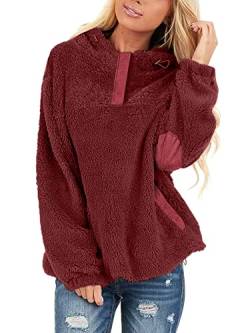 BesserBay Damen Kapuzenpullover Teddy Fleece Hoodie Langarm Einfarbig Sweatshirt Herbst Winter Pullover mit Taschen Burgundy M von BesserBay