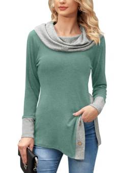 BesserBay Damen Knöpfe-Design Patchwork-Farben Pullover Rollkragen Sweatshirt Langarm Grün Oberteile L von BesserBay