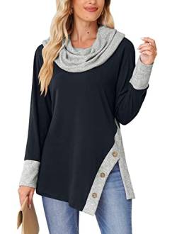 BesserBay Damen Pullover Sweatshirt Langärmelige Oberteile Seitenschlitz mit Tasten Patchwork-Farben Pendler Leicht M von BesserBay