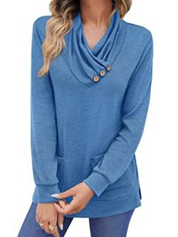 BesserBay Damen Rollkragenshirt Herbst Langarm Oberteile Langarmshirt Lässige Tops Tshirt Blau M von BesserBay