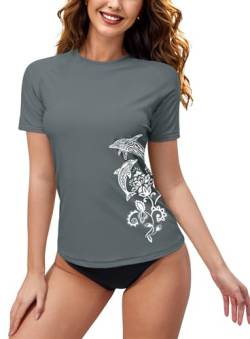 BesserBay Damen Schwimm Shirt Kurzarm UV Shirts Rash Guard UV Schutzkleidung Grey L von BesserBay