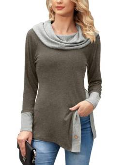 BesserBay Damen Weich Baumwolle Pullover mit großem Kragen Sweatshirt Langärmelig Braun Oberteile S von BesserBay