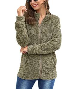 BesserBay Fleecejacke Damen Komfort Stehkragen Teddy Lang Funktions Durchgehendem Reißverschluss Fleecemantel Sweatjacke Khaki XL von BesserBay