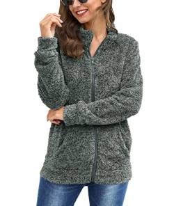 BesserBay Fleecejacke Damen Outdoor Warm Teddy Lang Funktions Durchgehendem Reißverschluss Fleecemantel Sweatjacke Dunkelgrau S von BesserBay