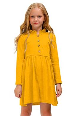 BesserBay Girl Fallend Unifarben Kindersachen Long Sleeve aus Weich Baumwolle Lieblingskleid Swing Dress für Frühling Gelb 130 von BesserBay