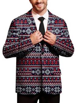 BesserBay Herren Sakkos Weihnachten Bedruckte Langarm Weihnachtsjacke Xmas Kostüm Blazer Schwarz S von BesserBay