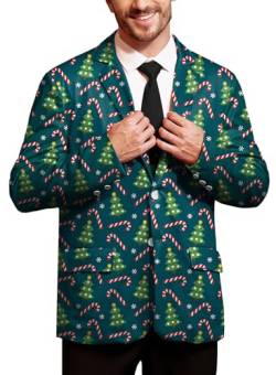 BesserBay Herren Weihnachtsblazer Langarm Christmas Sakkos Slim Fit Blazer Freizeit Xmas Kostüm Blazer Grün XL von BesserBay