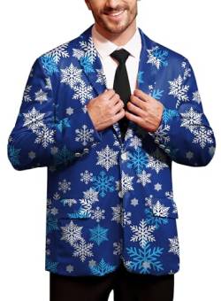 BesserBay Herren Weihnachtsblazer Langarm Sakkos Blau Weihnachten Herrenblazer Xmas Kostüm Blazer XL von BesserBay