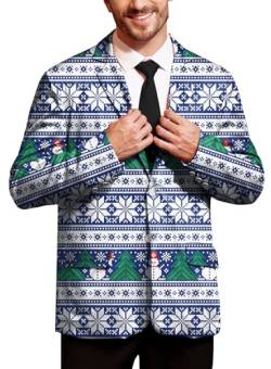 BesserBay Herren Weihnachtsblazer Langarm Sakkos Slim Fit Blazer Freizeit Xmas Kostüm Herrenblazer Blau XL von BesserBay