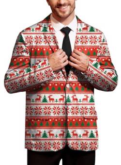 BesserBay Herren Weihnachtsblazer Rot Langarm Sakkos Slim Fit Blazer Freizeit Xmas Kostüm Anzug XL von BesserBay