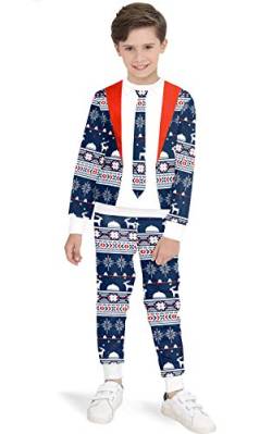 BesserBay Jugendliche Weihnachten Sweatshirt Set mit Interessant Bedruck und Schneeflocke Weiß 128 von BesserBay