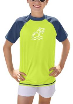 BesserBay Jungen Druck Kinder Badeshirt Grün Swimsuit Bademode UV Shirt mit UV-Shutz Rashguard 120 von BesserBay