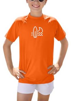 BesserBay Jungen Kinder Druck Badeshirt Bademode Schwimmshirt UV Shirt mit UV-Shutz Orange Rashguard 120 von BesserBay