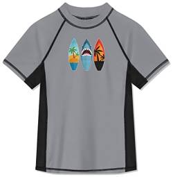 BesserBay Jungen Kinder Druck Badeshirt UV Shirt Grau mit UV-Shutz Swimsuit Bademode Rashguard 140 von BesserBay