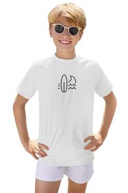 BesserBay Jungen Kinder Druck Badeshirt UV Shirt Weiß mit UV-Shutz Schwimmshirt Bademode Rashguard 140 von BesserBay
