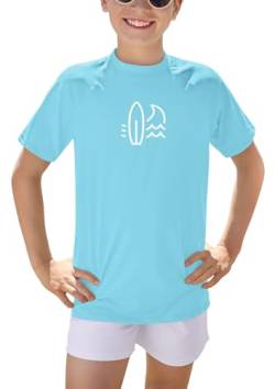 BesserBay Kinder Atmungsaktiv Kurzarm Badeshirt Blau Bademode UV Shirt Schwimmshirt Rashguard 150 von BesserBay