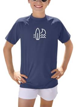 BesserBay Kinder Atmungsaktiv Kurzarm Badeshirt Schwimmshirt Bademode UV Shirt Blau UV-Shutz Rashguard 120 von BesserBay