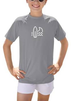 BesserBay Kinder Atmungsaktiv Kurzarm Badeshirt mit UV-Shutz Grau Bademode UV Shirt Schwimmshirt Rashguard 140 von BesserBay