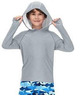 BesserBay Kinder Grau UV Shirt mit UV-Shutz UPF 50+ Langarm Bademode Kapuzen Schwimmshirt Rashguard 120 von BesserBay