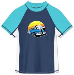 BesserBay Kinder Rundhals UPF 50+ Badeshirt UV Shirt Blau Kurzarm Schwimmshirt Bademode Rashguard 120 von BesserBay