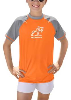 BesserBay Kinder Schnell Trocknend Kurzarm Badeshirt Orange Bademode UV Shirt Swimsuit Rashguard 150 von BesserBay