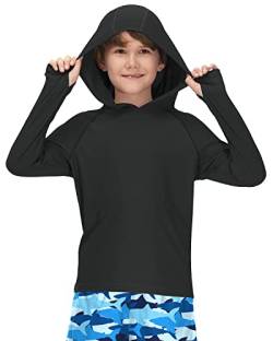 BesserBay Kinder Schwarz UV Shirt Jungen Bademode Schwimmshirt Kapuzen mit UV-Shutz UPF 50+ Rashguard 140 von BesserBay